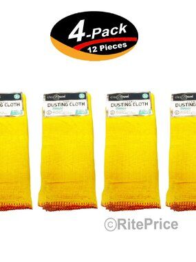 12 PCS (4 Pack) 100% Pure Cotton Yellow Multi-Purpose Dusters Cleaning Cloths